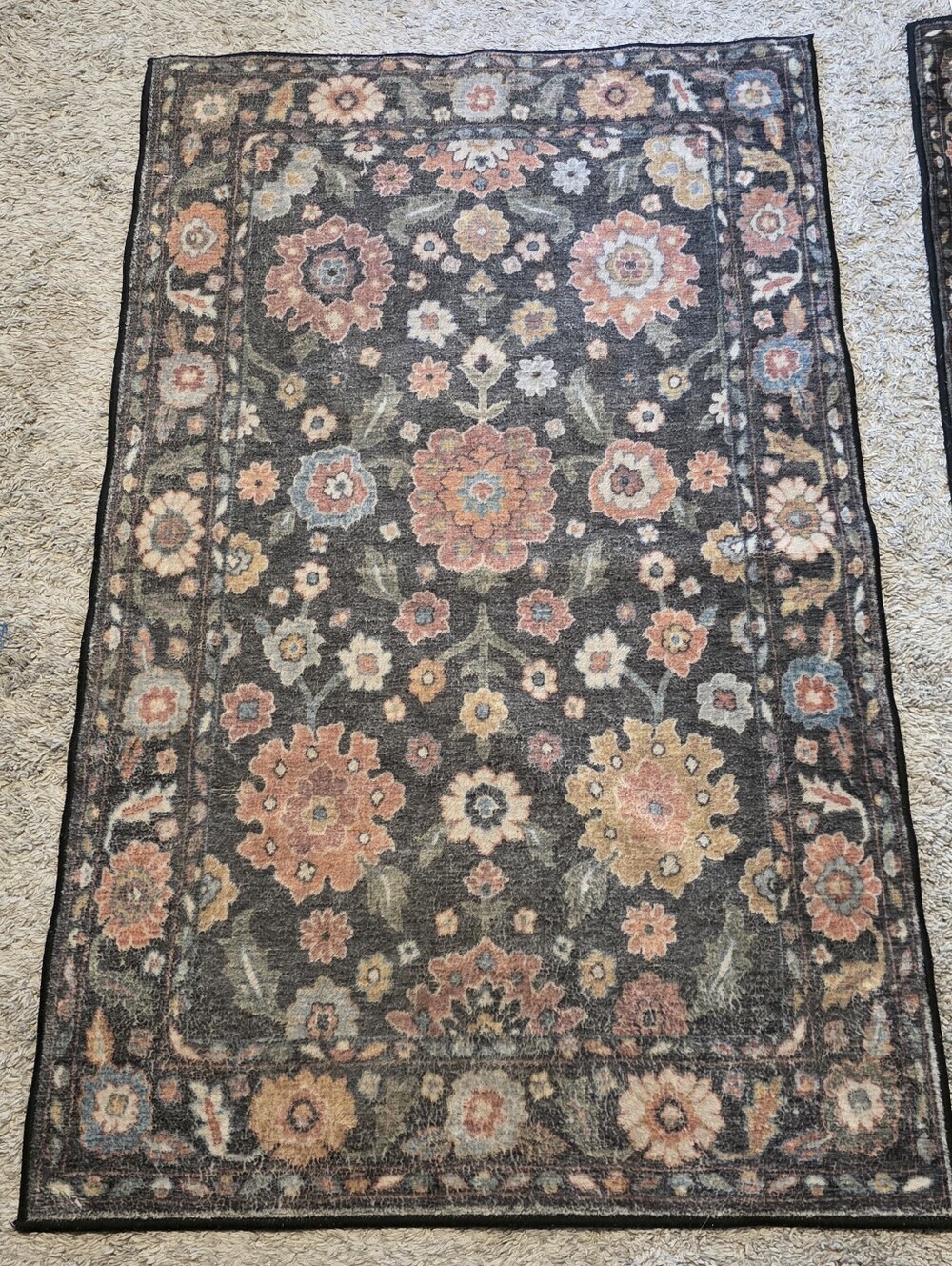 Floral Pattern Medium And Small Rug Set Charcoal Floral